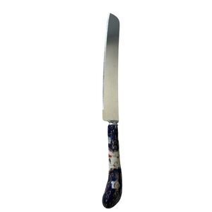 Sheffield England Stainless Steel Bread Knife Cobalt Blue Porcelain Gold Handle